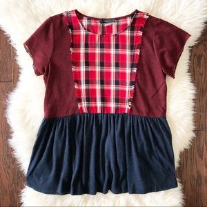 THML Short Sleeve Plaid Front Baby Doll Top S